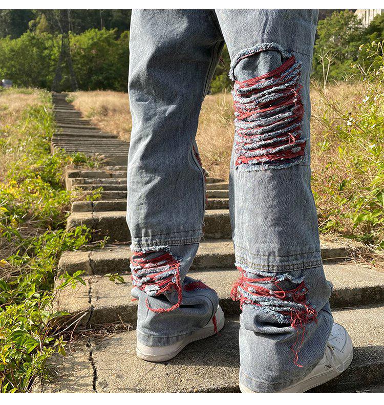 Hip-Hop Ripped Embroidered Jeans - Loose Fit, Trendy Niche Design