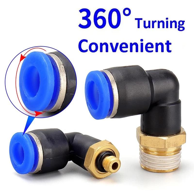 5PCS Pneumatic Air Connector PL 4 6 8 10 12mm Thread 1/8 1/4" 3/8" 1/2" Trachea Elbow Air Hose Fittings Quick Connector
