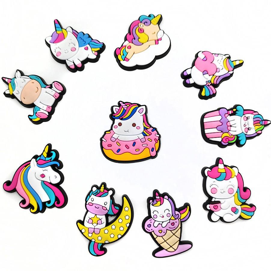 Cartoon Unicorn Clog Shoe Buckles & Flower Charms - Kids' Birthday Gift & Garden Shoe Accessories