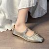 2025 Mary Jane Schoenen Glanzend Leer Ballerina's Geplooid Lage Hak Enkele Loafers Vrouwen Zachte Zool Casual Muiltjes Pumps