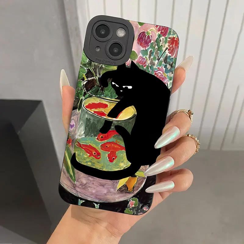 Abstrakte Kunst Katze Handyhülle Für iPhone 16e 16 15 14 13 12 11 Mini Pro Max X XR XSMax 8 7 6 6S Plus Weiche Silikon-Rückabdeckung