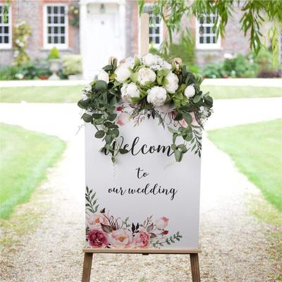 76cm Wedding Arch Flowers Artificial Swag Peony Flower Eucalyptus Floral Swag Door Swag Wreath Twig for Home Wedding Wall Door Decoration