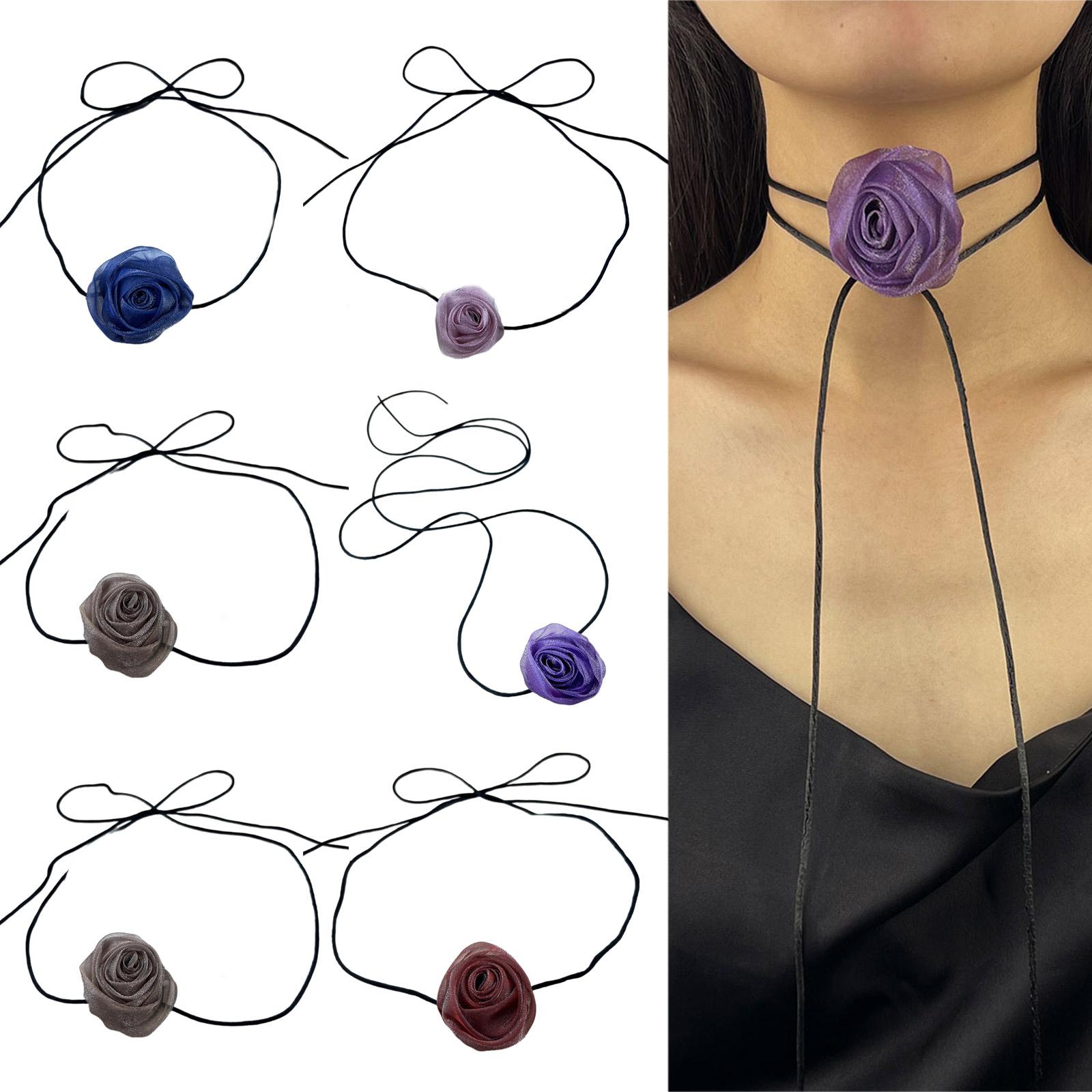 

Stylish Rose Blossom Necklace Simulation Flower Neckchain Women Girls Collarbone Chain Eye Catching Choker Accessory коричневий