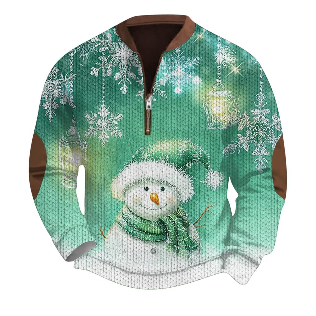 Mens Christmas Sweater Zip Up Sweatshirts Vintage Knit Graphic Sweatshirt Xmas Stand Collar Pullover