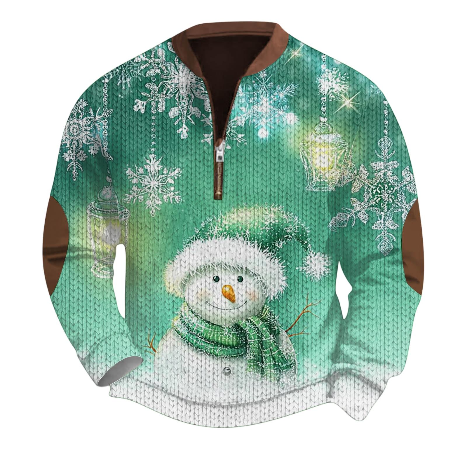 

Мужской рождественский свитер на молнии, винтажный вязаный графический свитшот, рождественский пуловер со стойкой XXXXL