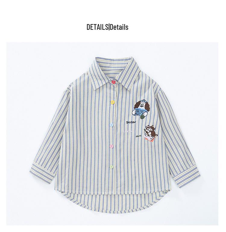 Girls' Long-Sleeved Striped Cartoon Shirt - Autumn 2025 Collection