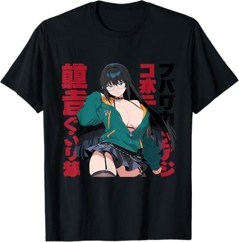 Waifu Sexy Anime Girl Model Black TShirt S