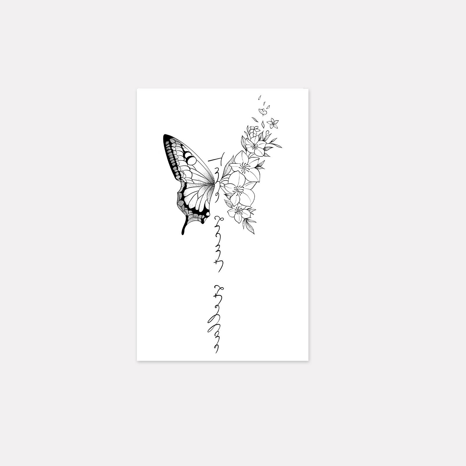 

Realistic Butterfly Flower Spine Tattoo Patch Waterproof And Long-Lasting Women S Back High-End Simulation Tattoo 12*19