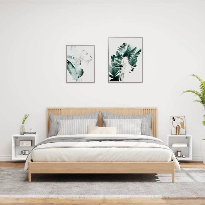 VidaXL Tables de Chevet Murales avec Lumières LED 2 pcs, Armoires de Lit Suspendue, Tables de Nuit, Armoires de Nuit 837065
