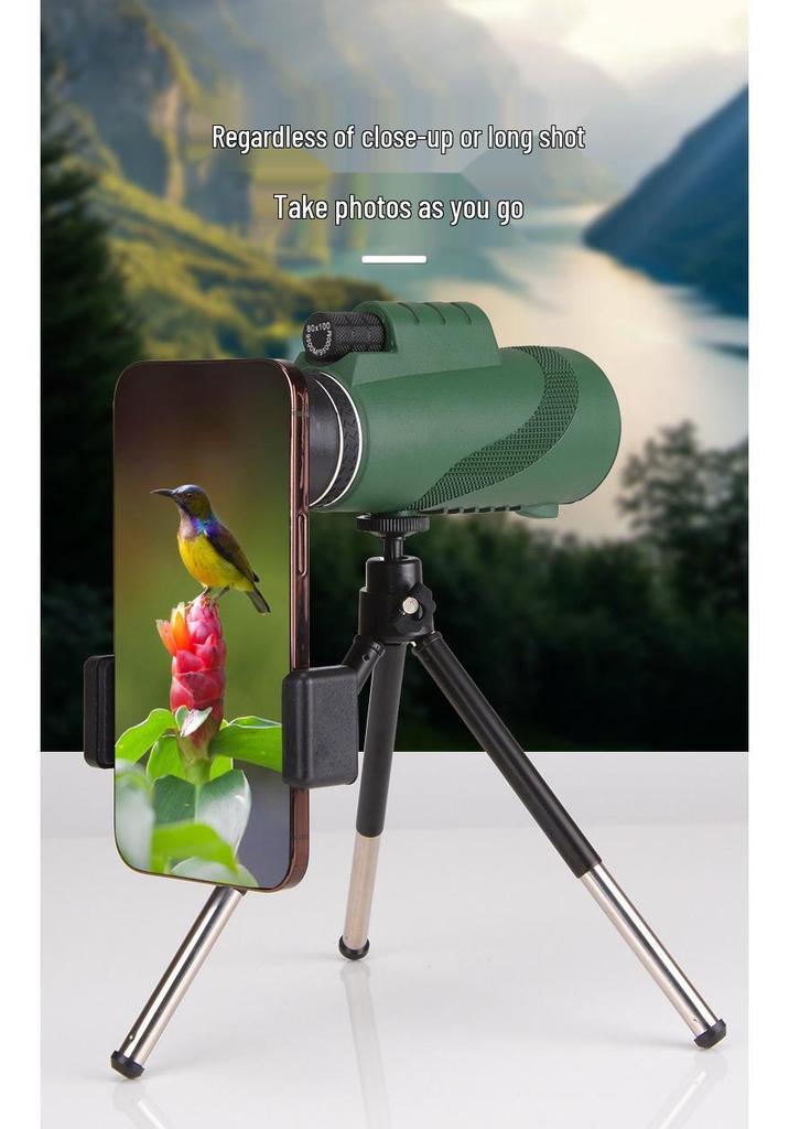 High Magnification 80X100 HD Green Monocular Telescope for Outdoor Bird Watching and Photography