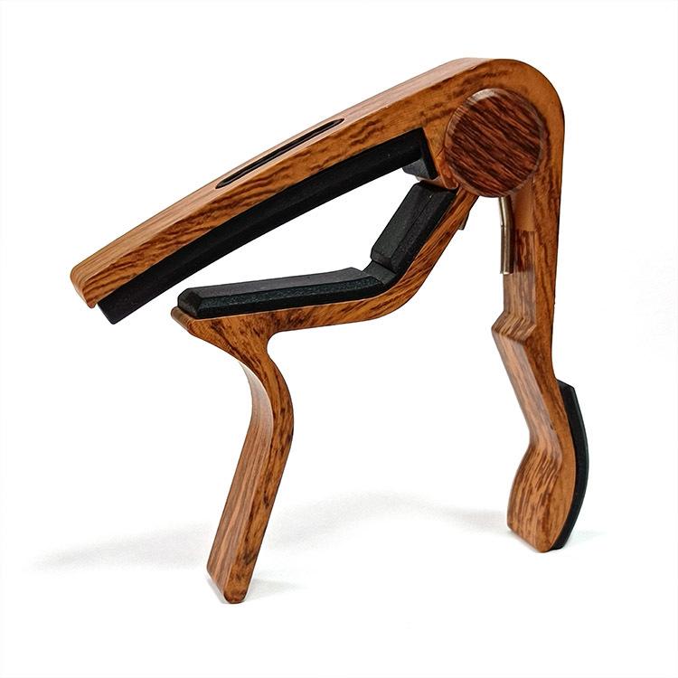 Guitar Medium Grip Wood Grain Capo with Card and Pick Slots