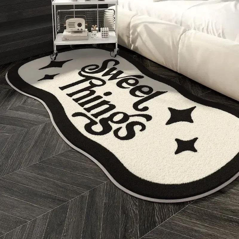 Cartoon Black and White Coal Balls Soft Fluffy Carpet Water Absorbent Non-slip Home Decorative Mat Living Room Bedroom Entry Mat