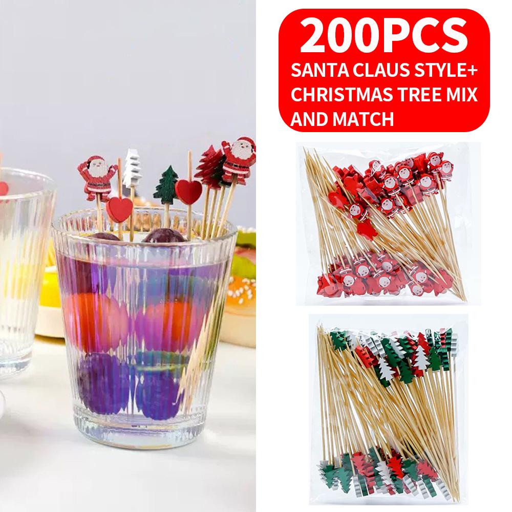 200/100/50 PCS fruit toothpick bamboo stick - disposable fruit fork Dim sum sushi cocktail stick - suitable for Christmas, parti