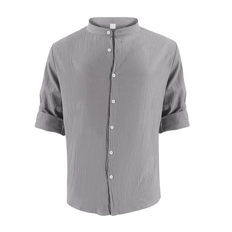 Men's Long Sleeve Stand Collar Henley Casual Shirt.