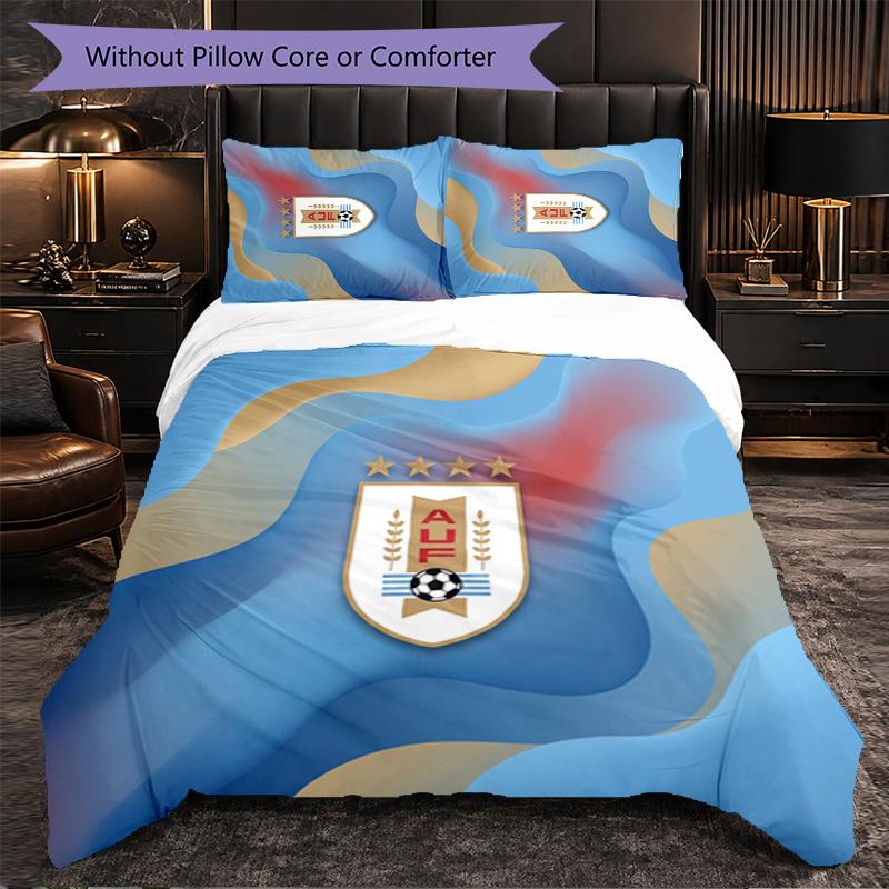 Uruguay Football Pattern 3 Pieces Bedding Set Soft Microfiber Duvet Cover with Pillow Cases for Bedroom