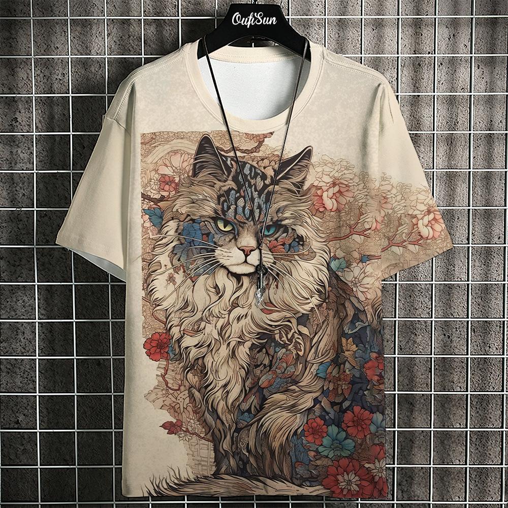 Samurai Katze T-Shirt Herren Sommer Mode Kurzarm T-Shirt Street Casual Sportbekleidung Herren Shirt