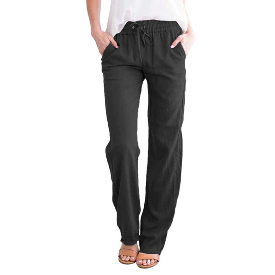 Women's Summer Casual Wide Leg Pants High Waist Tie Belt Loose Cotton Linen Pants for Women