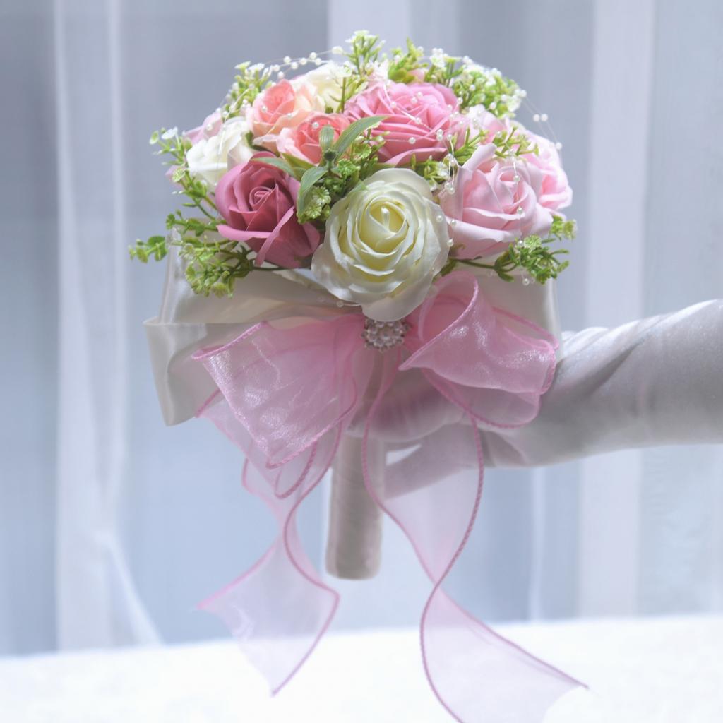 Elegant Silk Rose Bridal Bouquet for Wedding Ceremony Reception Centerpiece Decor Artificial Flower Arrangement Bouquet
