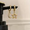 Niche design ins cold wind asymmetrical star and moon stud earrings temperament versatile high-end ear buckle earrings women