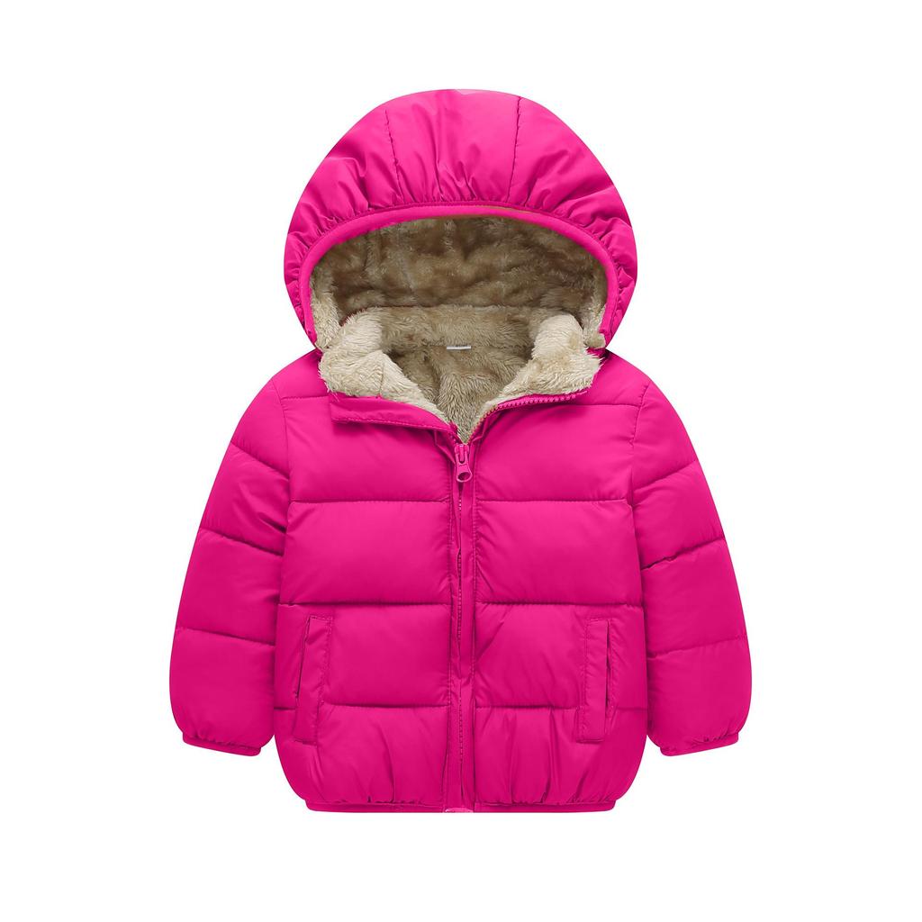 Unisex Kids' Thickened Velvet Hooded Cotton Jacket for Winter