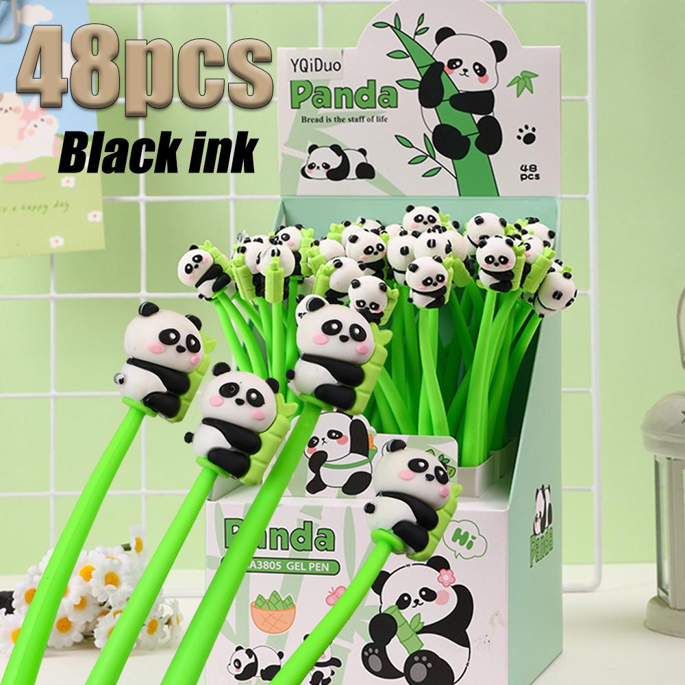 48 Pièces Panda Kawaii Forme Dessin Animé Stylo Gel Liquide Droit Séchage Rapide Papeterie Fournitures Scolaires et de Bureau Prix Cadeau Outils d'Écriture Cadeau de Fête Non