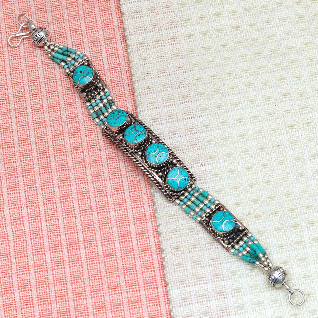 Coral Tibetan  Red Gemstone  Nepali Turquoise Handmade Bracelet Ethnic