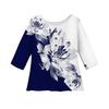 Women's Fashion Casual Three-quarter Sleeve Loose Round Neck Button Floral Print Top