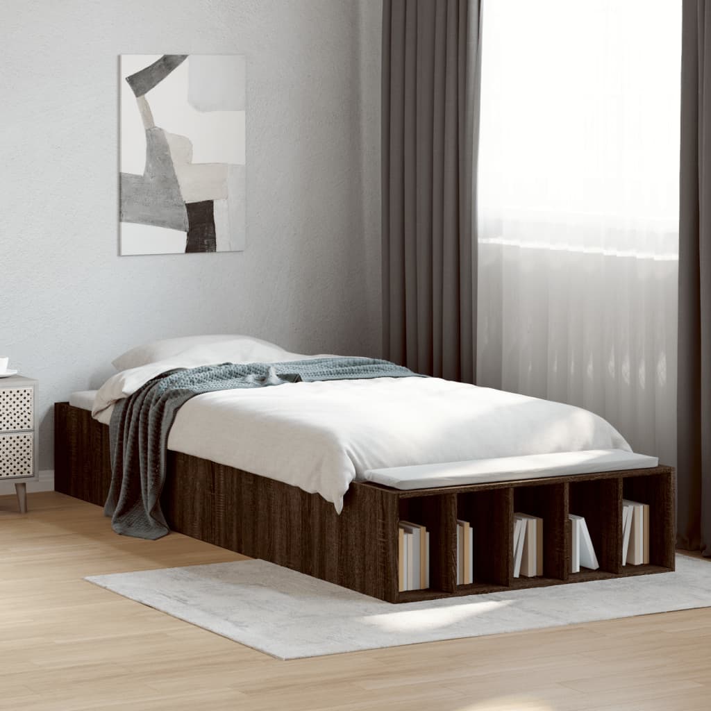 Brown Oak Effect Bed Frame 90 X 200 Cm Particleboard