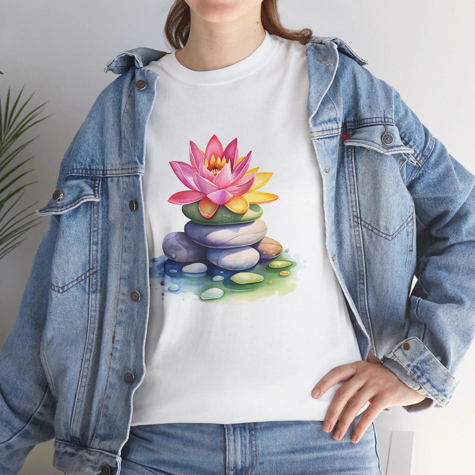 Retro Yoga Zen Lotus Flower T-Shirt - Black & White Flower Tee for Minimalists 2XL