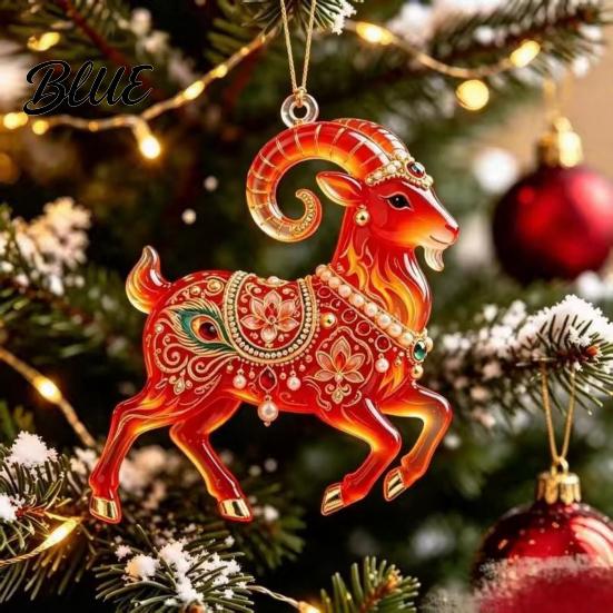Decorative Hanging Ornaments for Tree 2PCS Christmas Goat Ornaments 2D Acrylic Festive Party Supplies Pendants Lightweight Holiday Home Decor