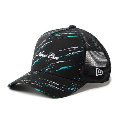 New Era Golf 9FORTY A-Frame Trucker Mesh Cap Script Logo Splash Black - Breathable Snapback, MICROERA Band, Size FREE Approx. 56.8-60.6cm, Unisex