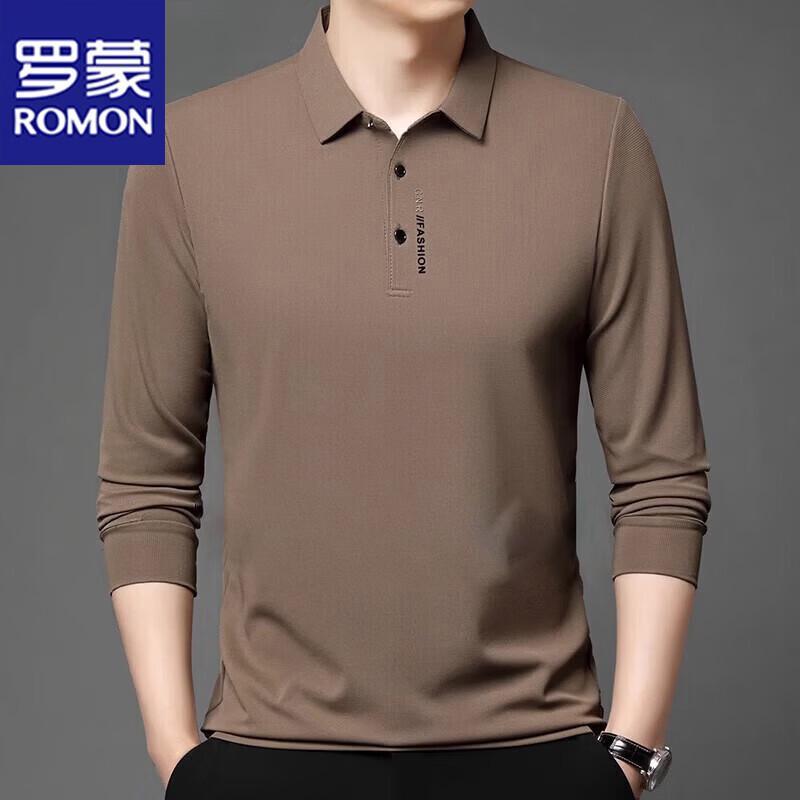

Romon Men s Pure Cotton Long Sleeve Polo T-Shirt XL