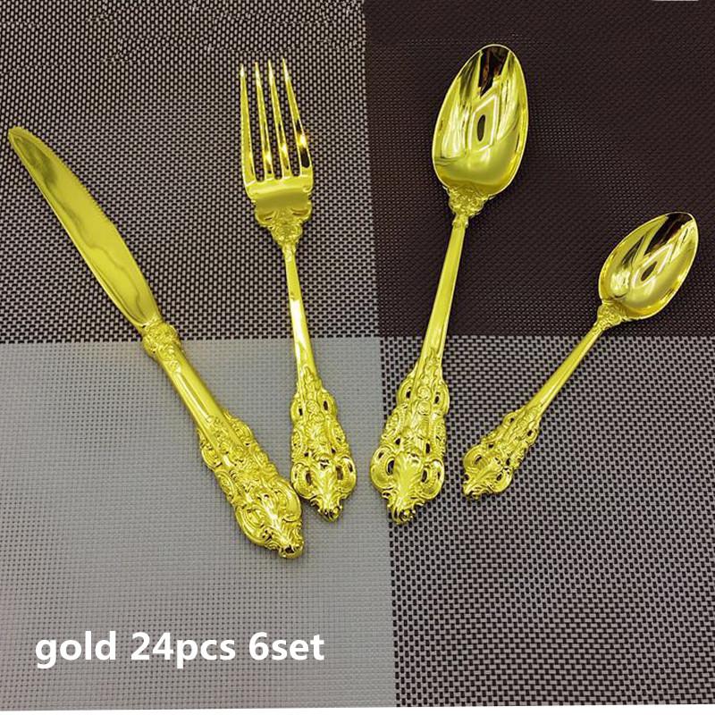 Silver Plated Stylish Design Dinnerware Wedding Occasion Cutlery Xmas Gift Silverware Tableware Dinner Knife Fork Teaspoon Restaurant 4-24Pcs Luxury