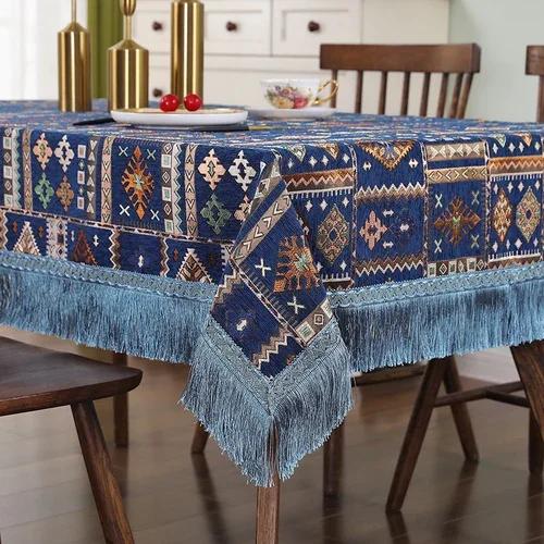 American Style Chenille Tablecloth Retro Ethnic Minority Style Embroidery Rectangular Table Clothes Geometry Classical Deskcover