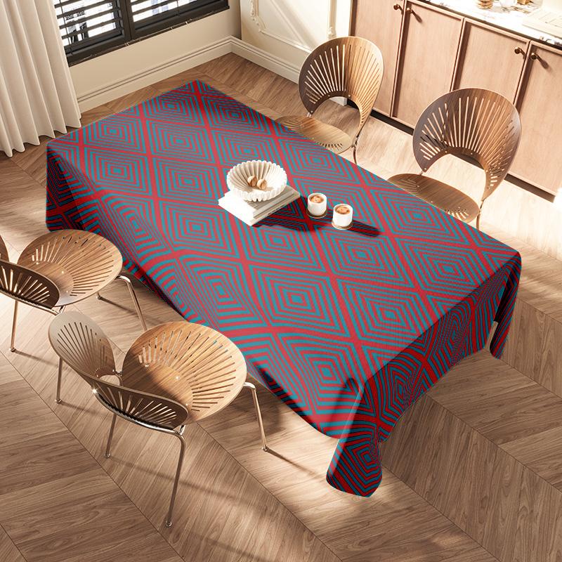 Tovaglia Geometrica Moderna Rossa Blu Decorazione Sala da Pranzo Tessuto Lavabile Miscela Poliestere Cotone Taglia Grande (150x270cm)