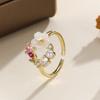 Creative Sweet Garland Micro-inlay Zircon Butterfly Flowers Pearl Open Rings for Women Exquisite Stainless Steel Finger Jewelry