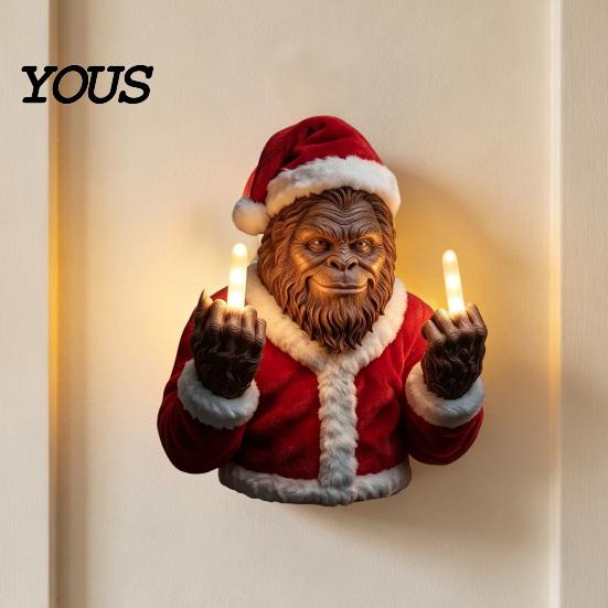 Fun Dorm Room Accessories Gorilla Shape Wall Mounted Light, Halloween Theme with Middle Finger Humorous Gift for Gamers Gesture Resin Decorative Lamp