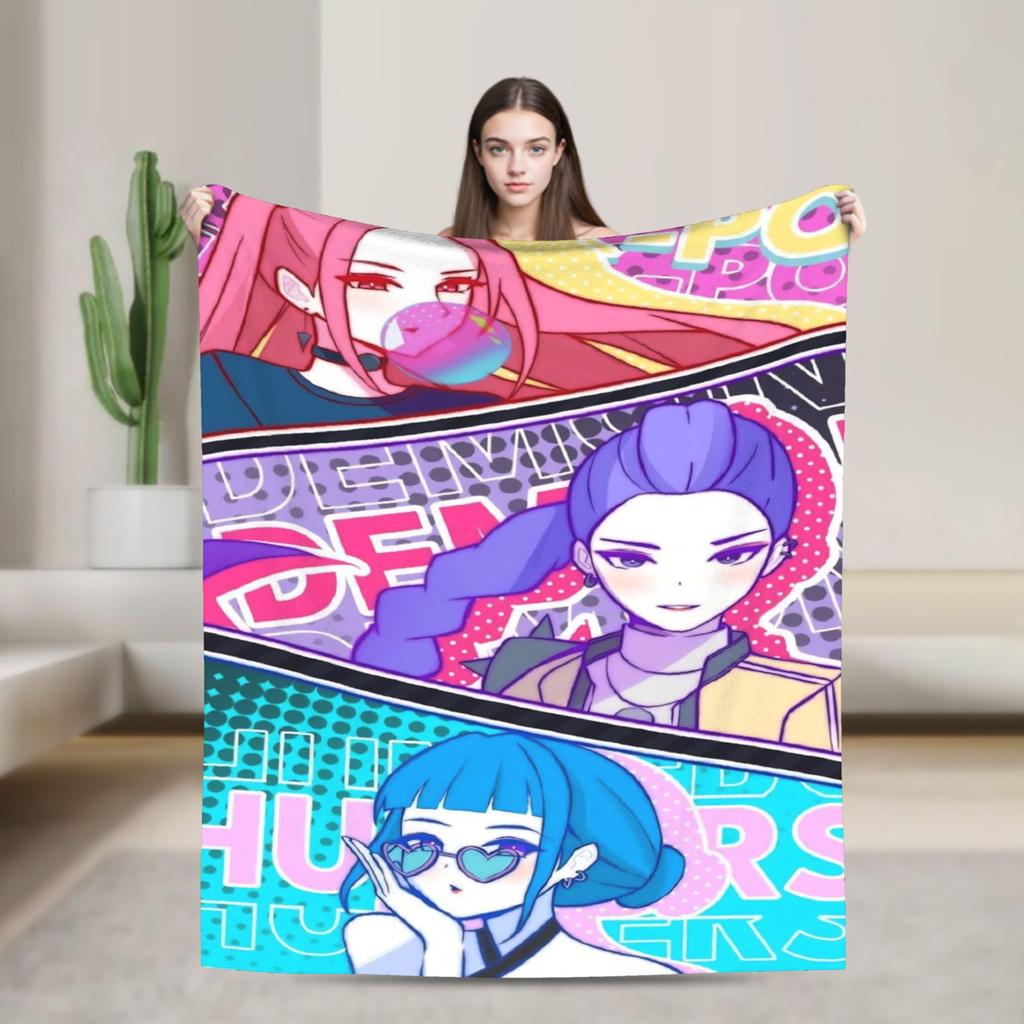 Demon KPop Blanket Soft Funny Plush Throw Blanket For Kids Bedroom Flannel Bedspread Bed Cover