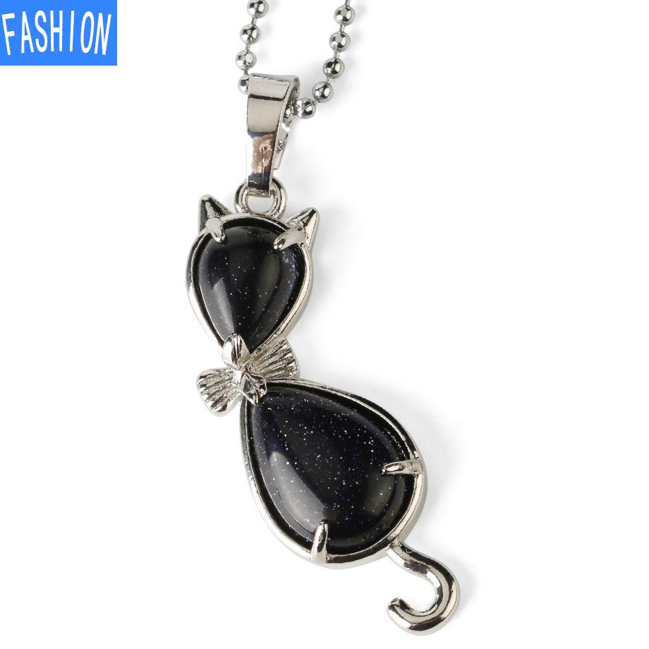 

Европейская и американская личность, ожерелье с аметистом, животное, кошка, абстрактная инкрустация, подвеска из натурального камня blue sand