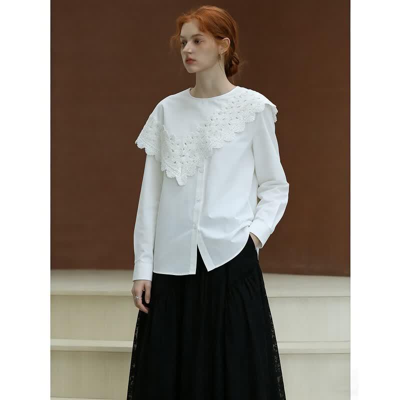 

Demana Joyful Cotton Irregular Lace Patchwork Blouse L