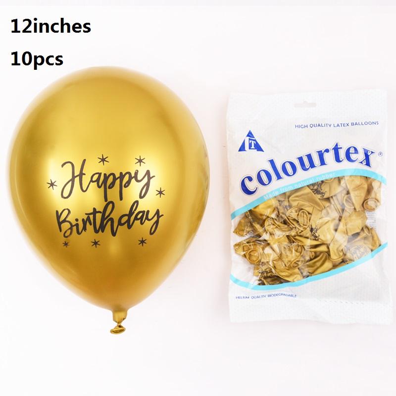 10pcs Birthday Balloons Chrome Latex Happy Birthday Printed Pattern Baby Shower Balloon Metal Birthday Party Decorations