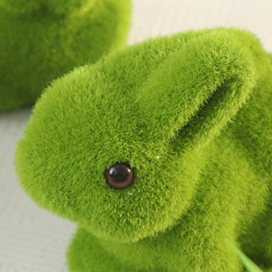 3Pcs Plant Ornament Realistic Touch Soft Flocked Moss Bunnies Figure UV Resistant Easter Christmas Wedding Decor