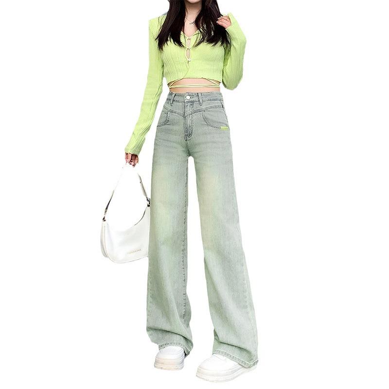 Nostalgic High-Waist Blue Wide Leg Jeans for Women - Summer 2025 Slimming Petite Straight Pants