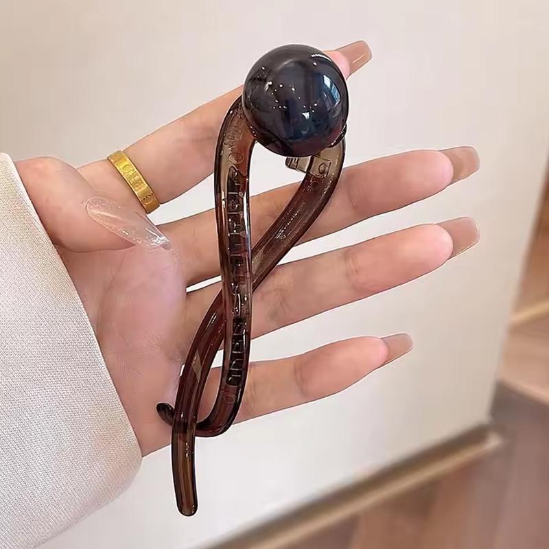 

1pc Simple Coffee-colored Round Pearl Claw Clip for Women, New Twist Hair Clip, Shark Clip at the Back of the Head