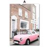 Pink Paris Building Car Cherry Blossom Rose Wall Art Canvas Painting Nordic Landscape Posters Prints Pictures Living Room Decor