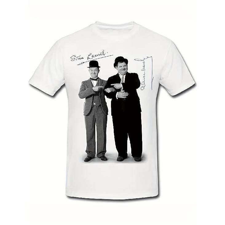 Men S Laurel And Hardy Vintage Comedy Duo T-Shirt - Signature Laurel And Hardy Signatures, for classic Movie Icons Short Sleeve Shirt, Breathable S чёрный