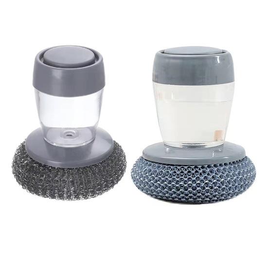 Yousheng Pot Cleaning Brush Comfort Grip Soap Dispensing Kitchen Scrubber with Replaceable Brush Head One-Hand Soap Control Non-Slip Ergonomic Handle