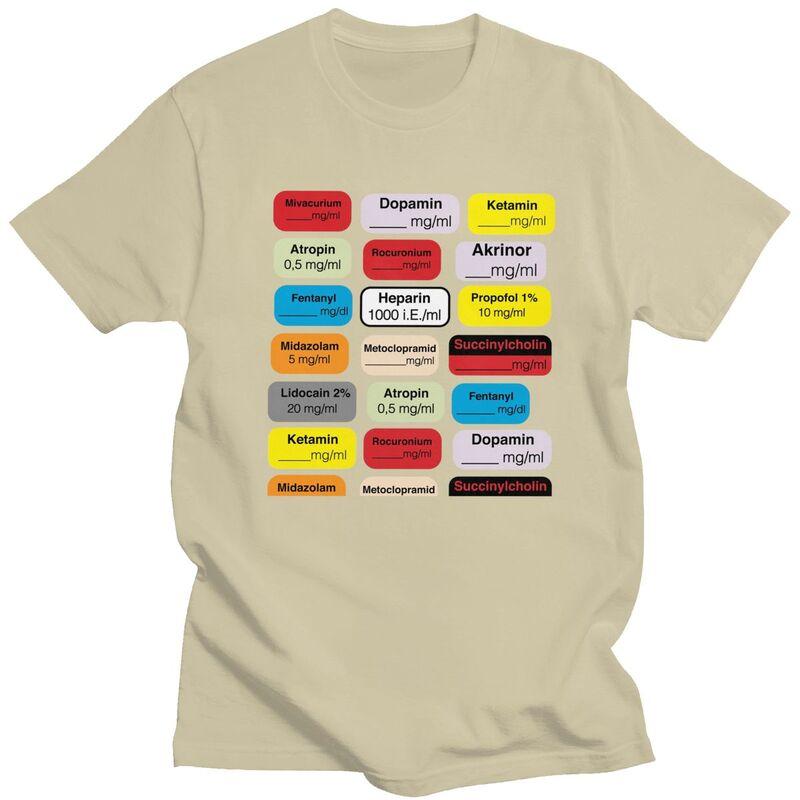 Custom Anesthesia Medication Labels T Shirts Men Pure Cotton Tee Tops Medical Nurse Tshirt Short Sleeve Fashion Tshirt Clothing