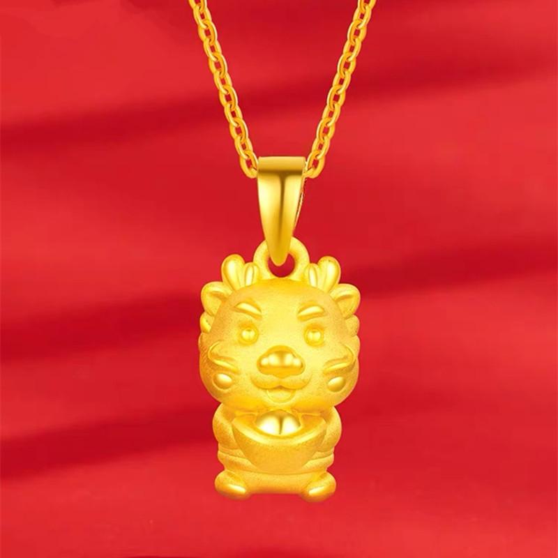 Yuanbao Golden Dragon Pendant Necklace: Attract Wealth & Good Fortune - Perfect Year of the Dragon Zodiac Gift for Your Girlfriend.