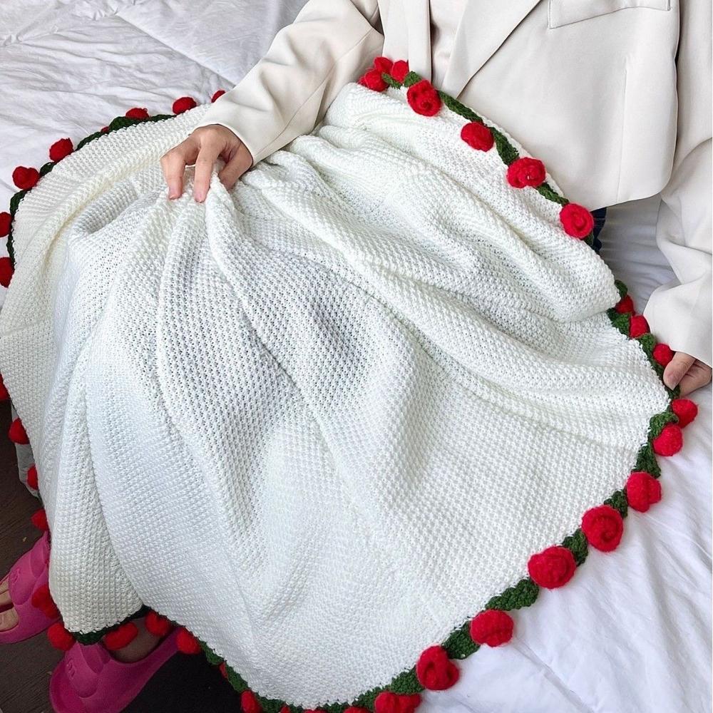 1pcs Finished Flower Bouquet Blanket Soft and Lightweight Knitted Throw Blankets for Birthday Wedding Valentine’s Day Home Decor